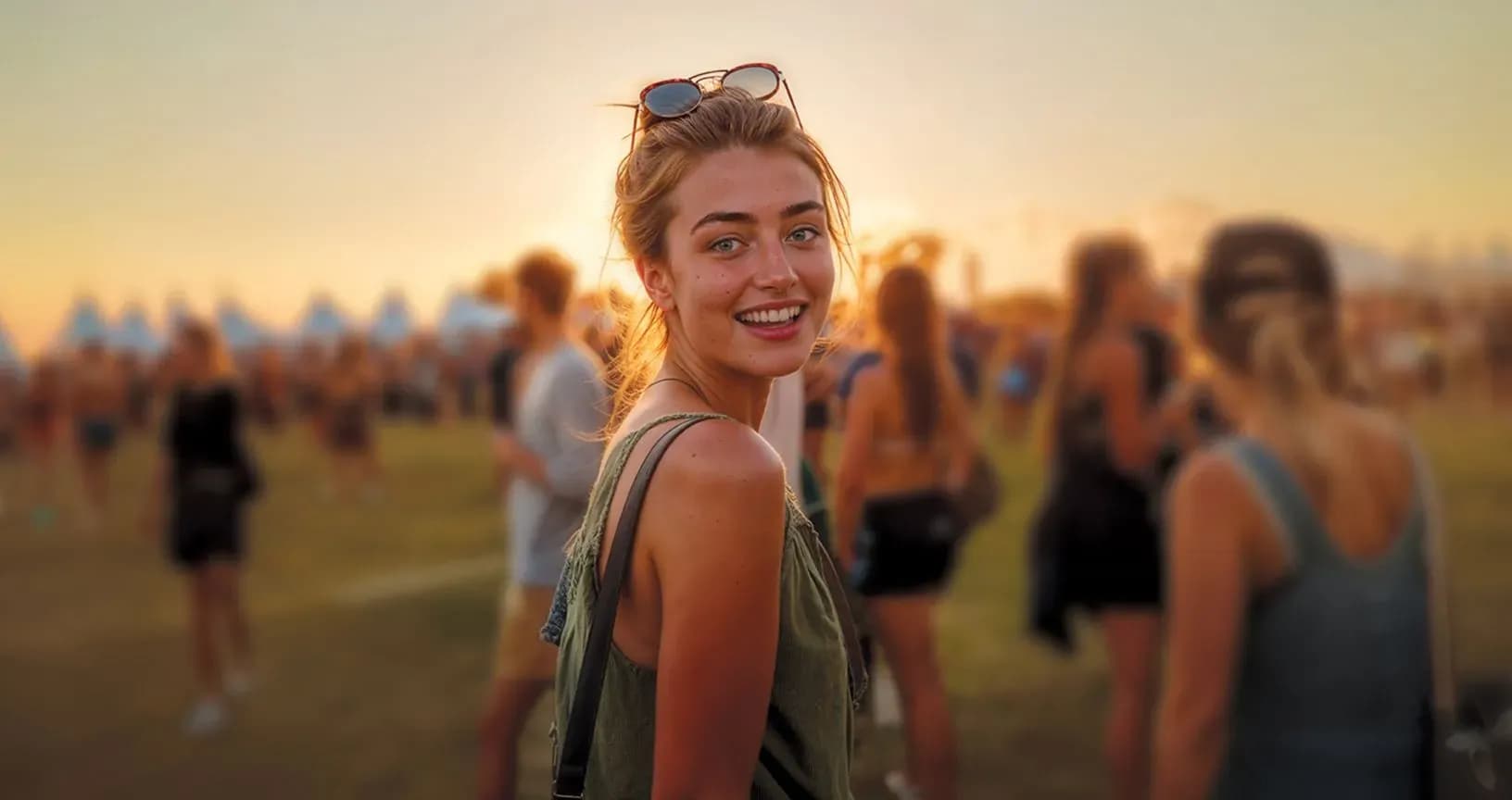 Une jeune femme souriante dans un festival