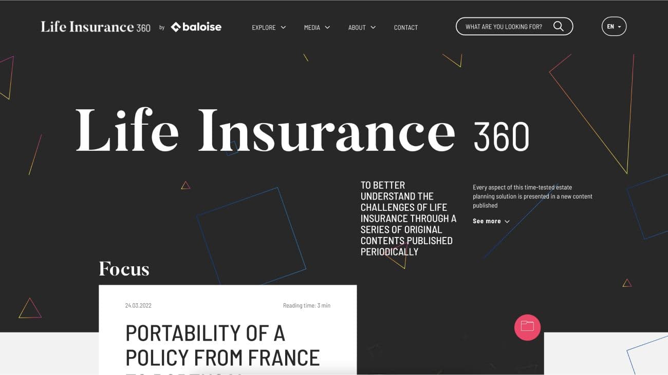 Baloise Life Insurance 360 website